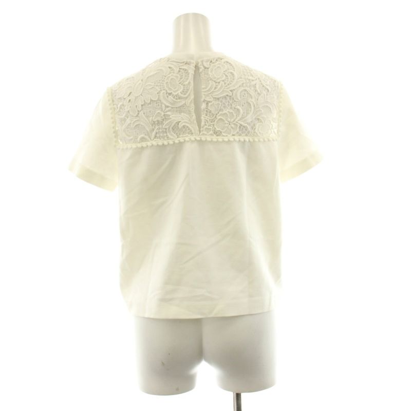 Miu Miu Miu Top Short Sleeve Lace Contrast Crew Neck S White KU