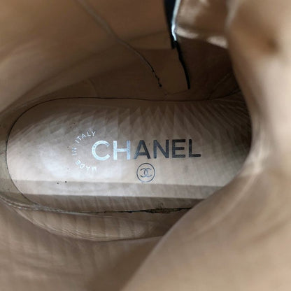Chanel CC Logo Side Zip Lace Up Boots 36.5 Black