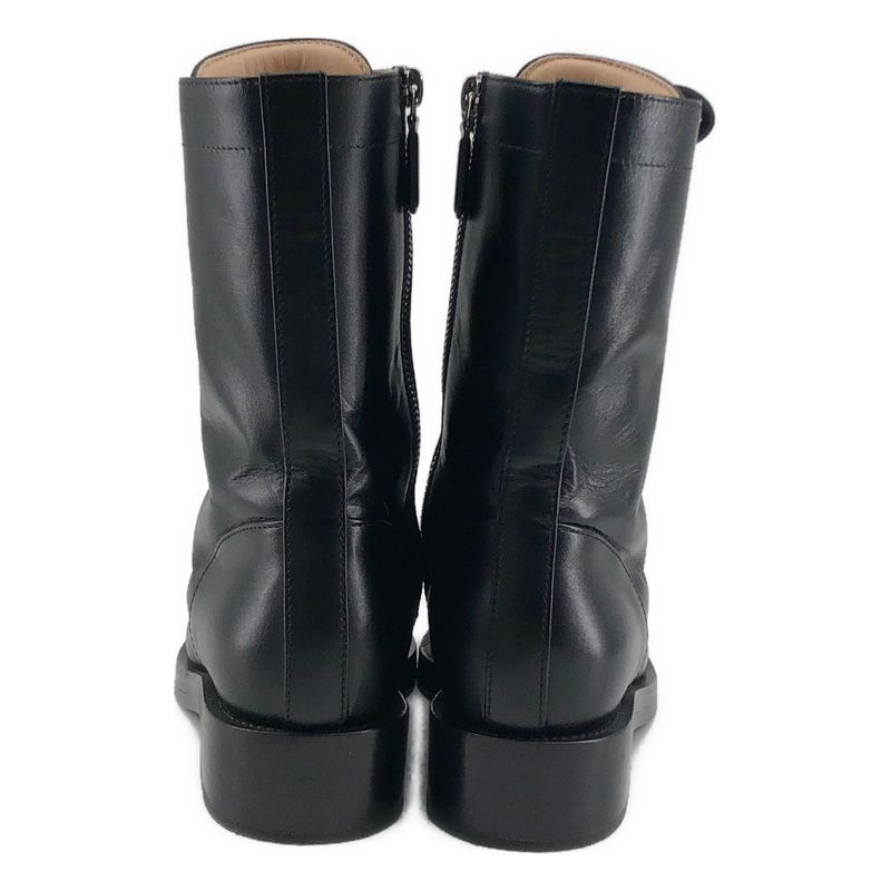 Chanel CC Logo Side Zip Lace Up Boots 36.5 Black