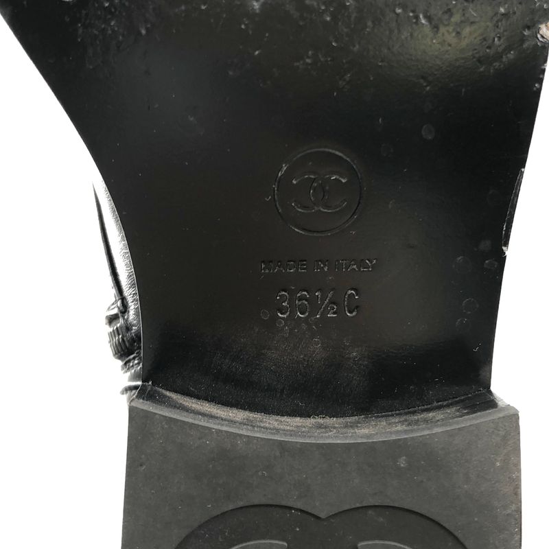 Chanel CC Logo Side Zip Lace Up Boots 36.5 Black