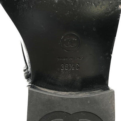 Chanel CC Logo Side Zip Lace Up Boots 36.5 Black