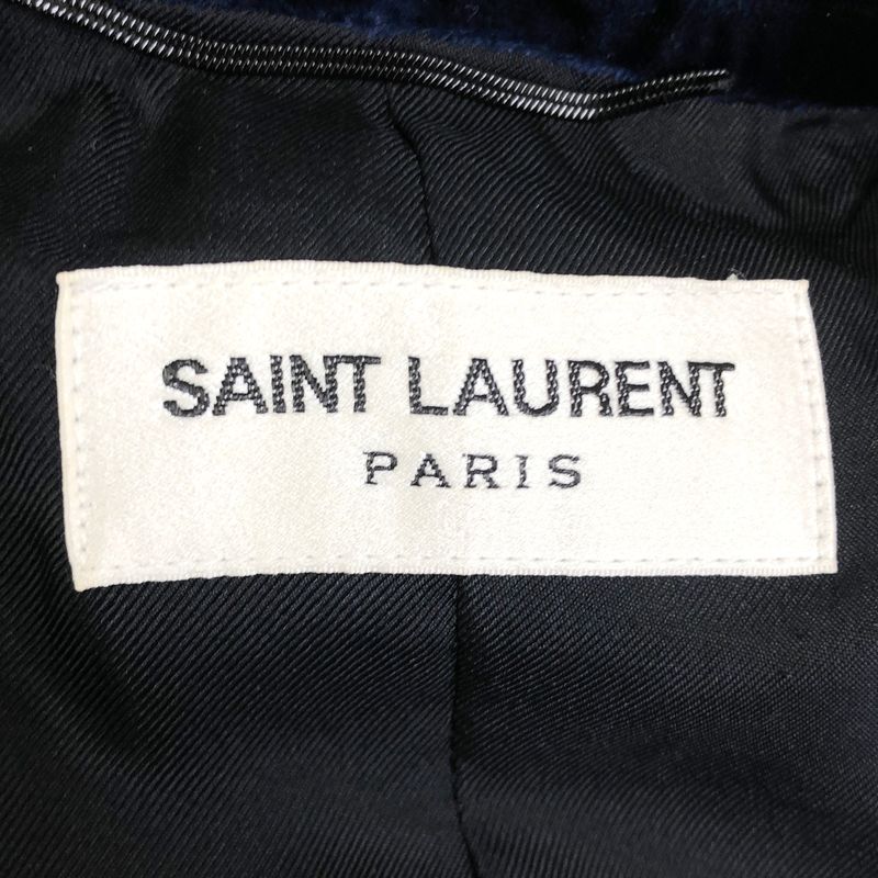 Saint Laurent Paris Eddie Era Velvet Velour Tweed Jacket 48 Dark Navy