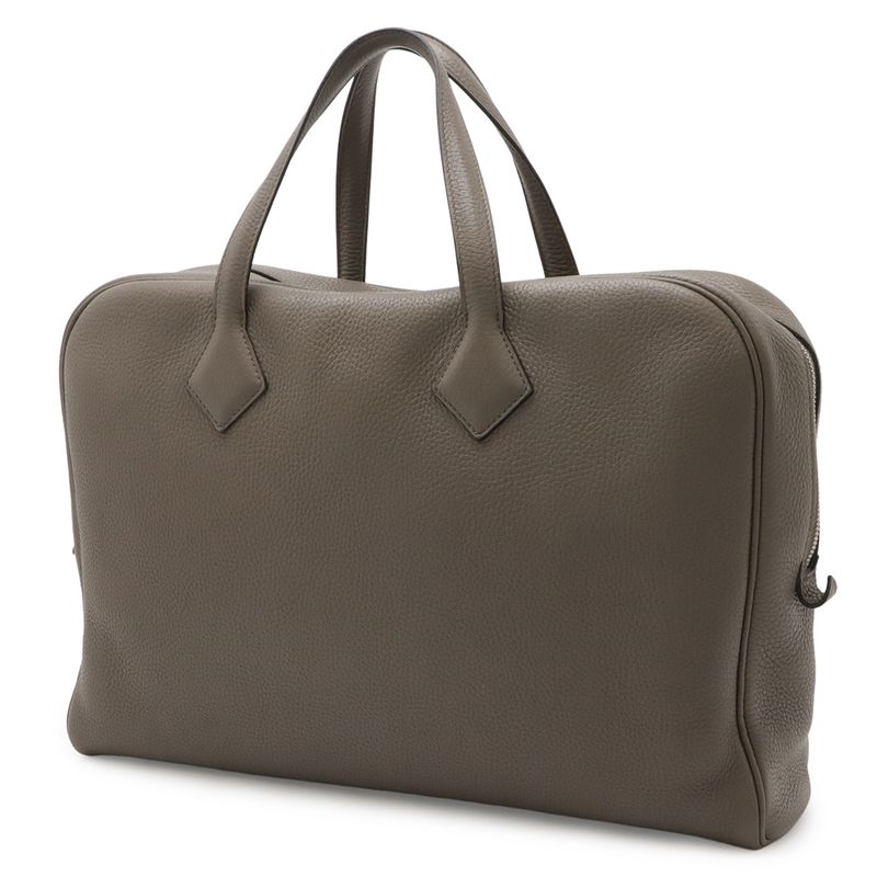 Hermes Victoria 40 Boston Bag Travel Taurillon Clemence Leather Etoupe Grey