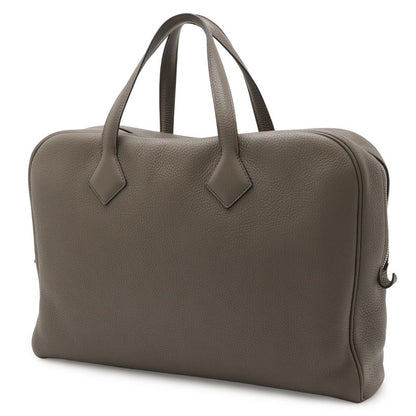 Hermes Victoria 40 Boston Bag Travel Taurillon Clemence Leather Etoupe Grey
