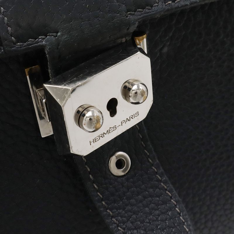 Hermes Sac a Depeches 38 Business Briefcase Document Purse Fjord Leather Navy