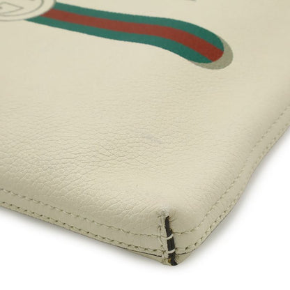 Gucci Print Portfolio Clutch Leather Ivory White Green Red