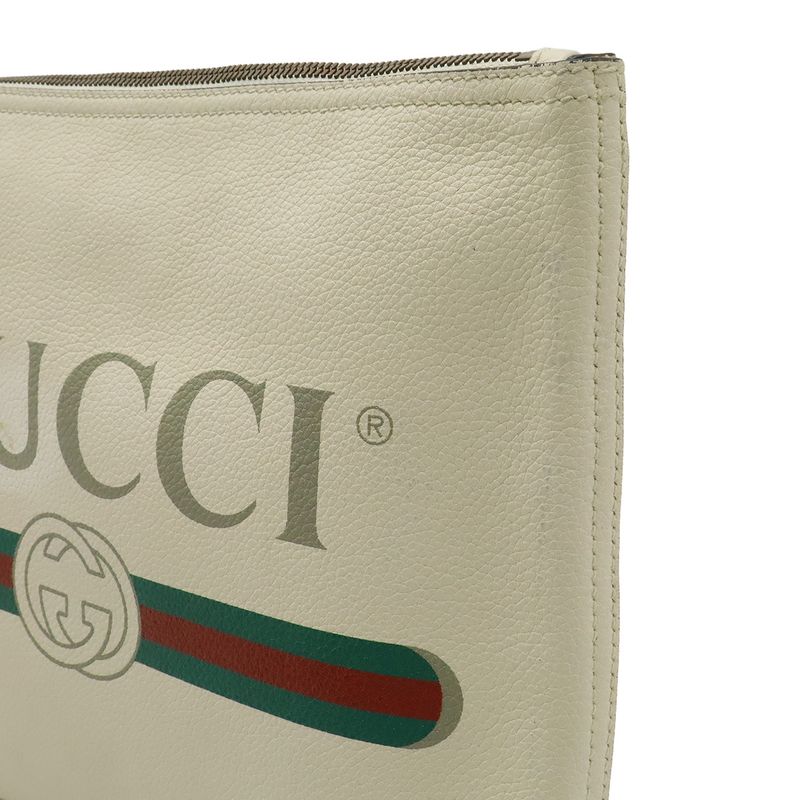 Gucci Print Portfolio Clutch Leather Ivory White Green Red