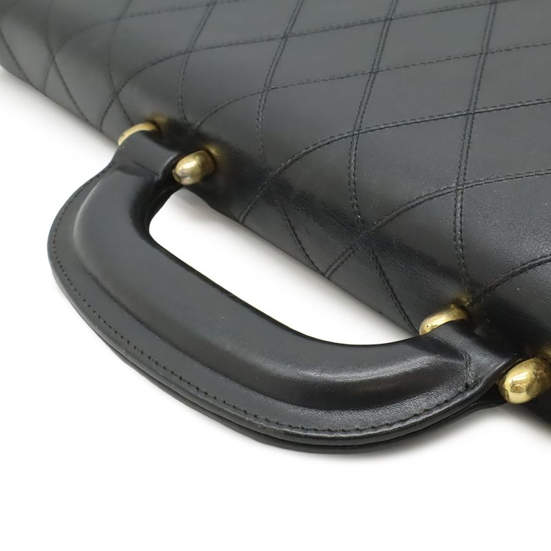 Chanel Bicolor CC Logo Business Briefcase Document Purse Handbag Leather Black