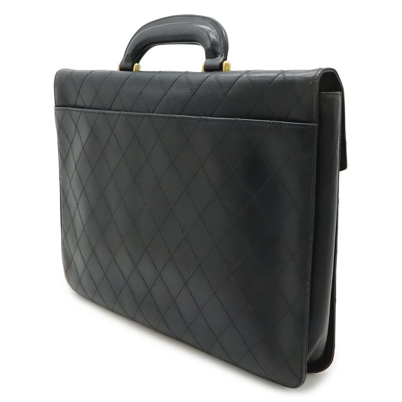 Chanel Bicolor CC Logo Business Briefcase Document Purse Handbag Leather Black