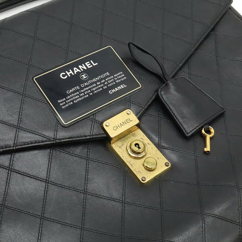 Chanel Bicolor CC Logo Business Briefcase Document Purse Handbag Leather Black