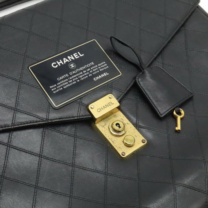 Chanel Bicolor CC Logo Business Briefcase Document Purse Handbag Leather Black
