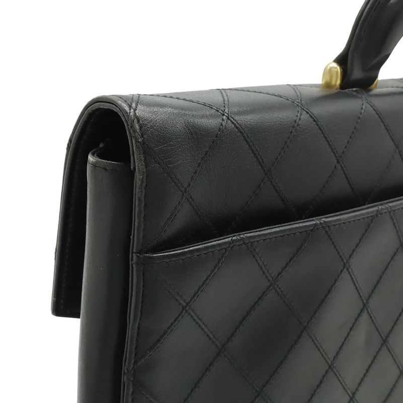 Chanel Bicolor CC Logo Business Briefcase Document Purse Handbag Leather Black