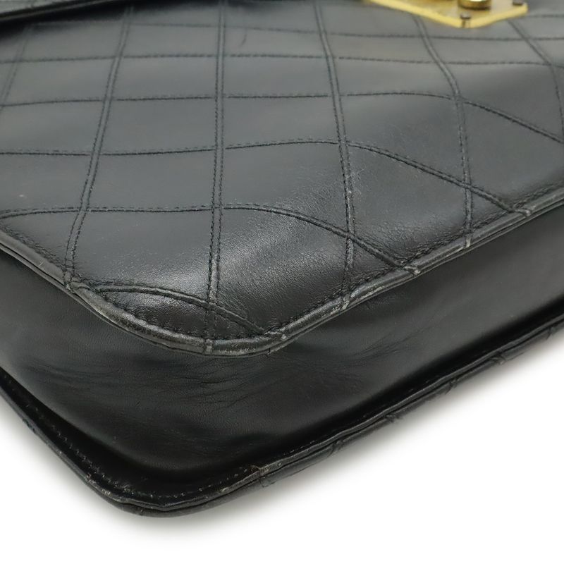 Chanel Bicolor CC Logo Business Briefcase Document Purse Handbag Leather Black