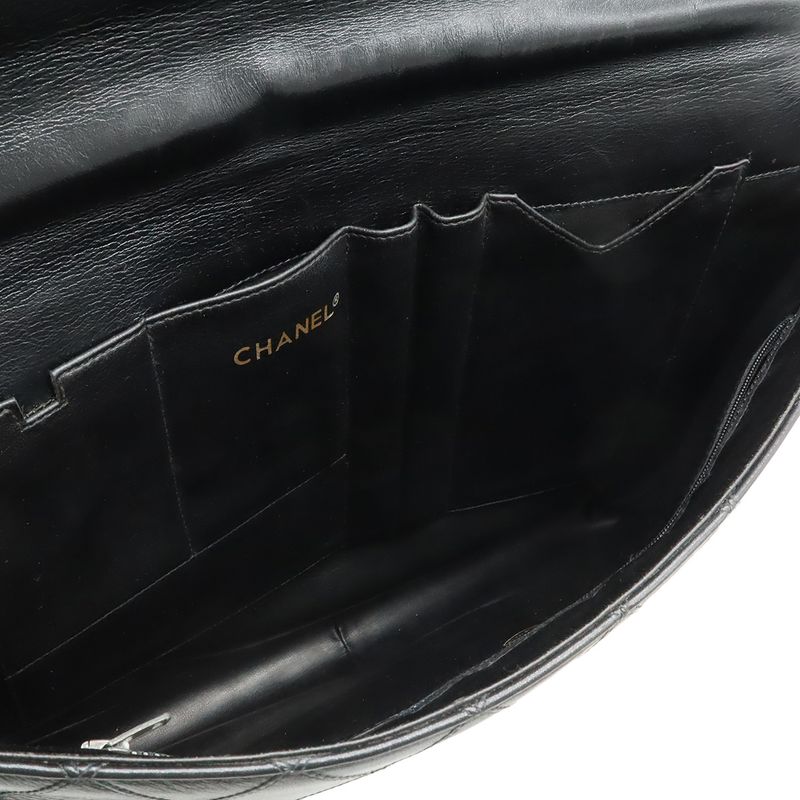 Chanel Bicolor CC Logo Business Briefcase Document Purse Handbag Leather Black