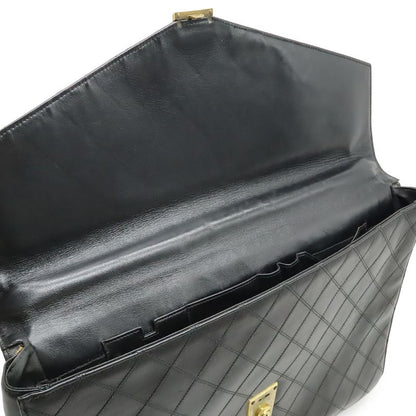 Chanel Bicolor CC Logo Business Briefcase Document Purse Handbag Leather Black