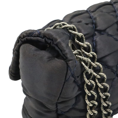 Chanel Wild Stitch Quilted CC Logo Chain Shoulder Bag Satin Dark Navy Blue