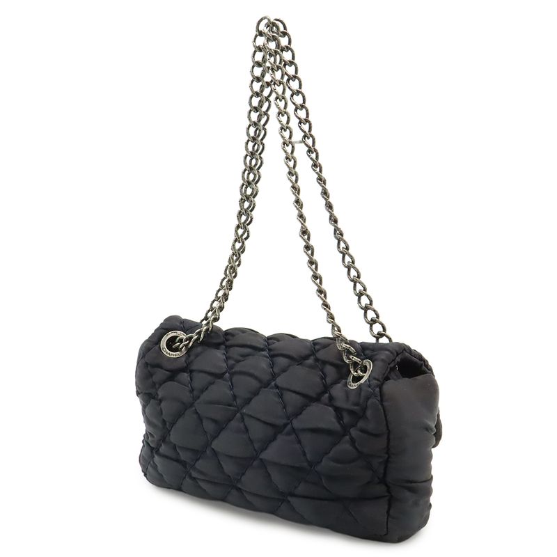 Chanel Wild Stitch Quilted CC Logo Chain Shoulder Bag Satin Dark Navy Blue