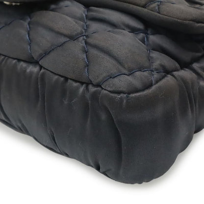 Chanel Wild Stitch Quilted CC Logo Chain Shoulder Bag Satin Dark Navy Blue