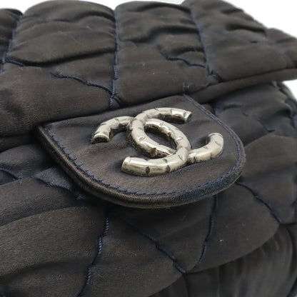 Chanel Wild Stitch Quilted CC Logo Chain Shoulder Bag Satin Dark Navy Blue