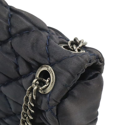 Chanel Wild Stitch Quilted CC Logo Chain Shoulder Bag Satin Dark Navy Blue