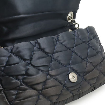 Chanel Wild Stitch Quilted CC Logo Chain Shoulder Bag Satin Dark Navy Blue