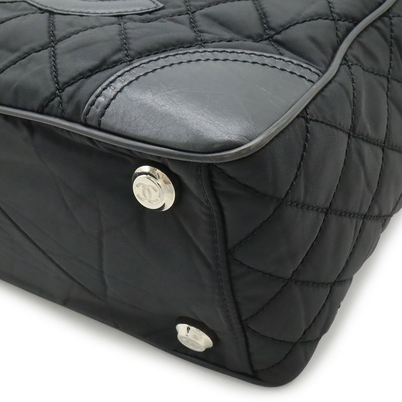 Chanel Paris New York Klein Quilted CC Logo Tote Shoulder Bag Nylon Canvas Black