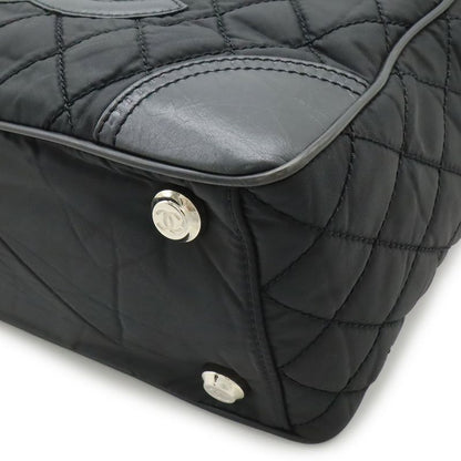 Chanel Paris New York Klein Quilted CC Logo Tote Shoulder Bag Nylon Canvas Black