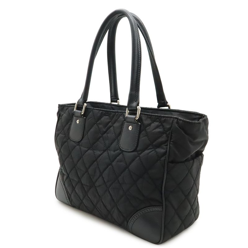 Chanel Paris New York Klein Quilted CC Logo Tote Shoulder Bag Nylon Canvas Black