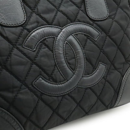 Chanel Paris New York Klein Quilted CC Logo Tote Shoulder Bag Nylon Canvas Black