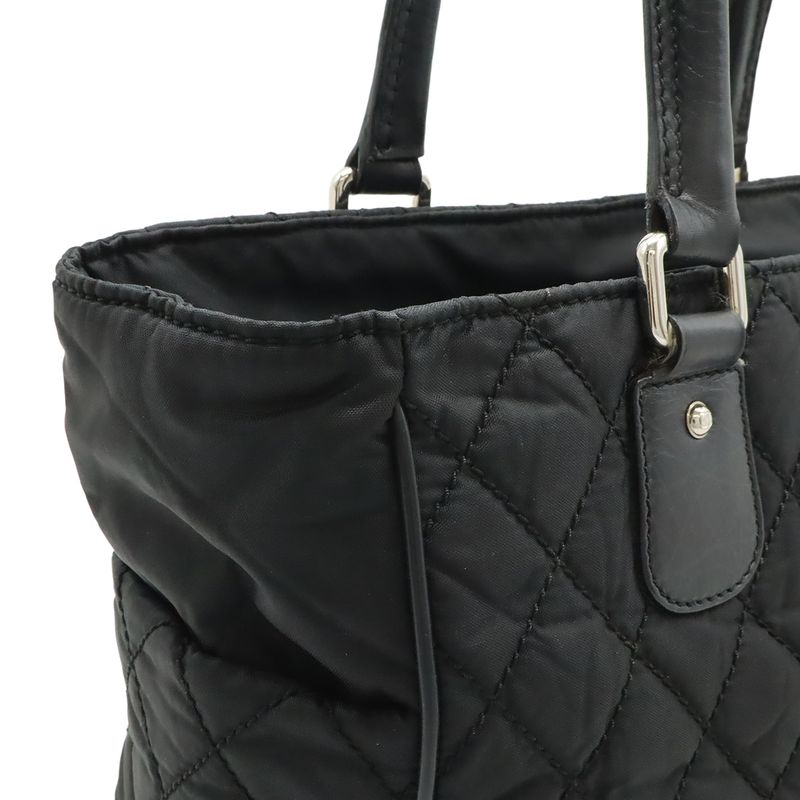 Chanel Paris New York Klein Quilted CC Logo Tote Shoulder Bag Nylon Canvas Black
