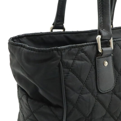 Chanel Paris New York Klein Quilted CC Logo Tote Shoulder Bag Nylon Canvas Black