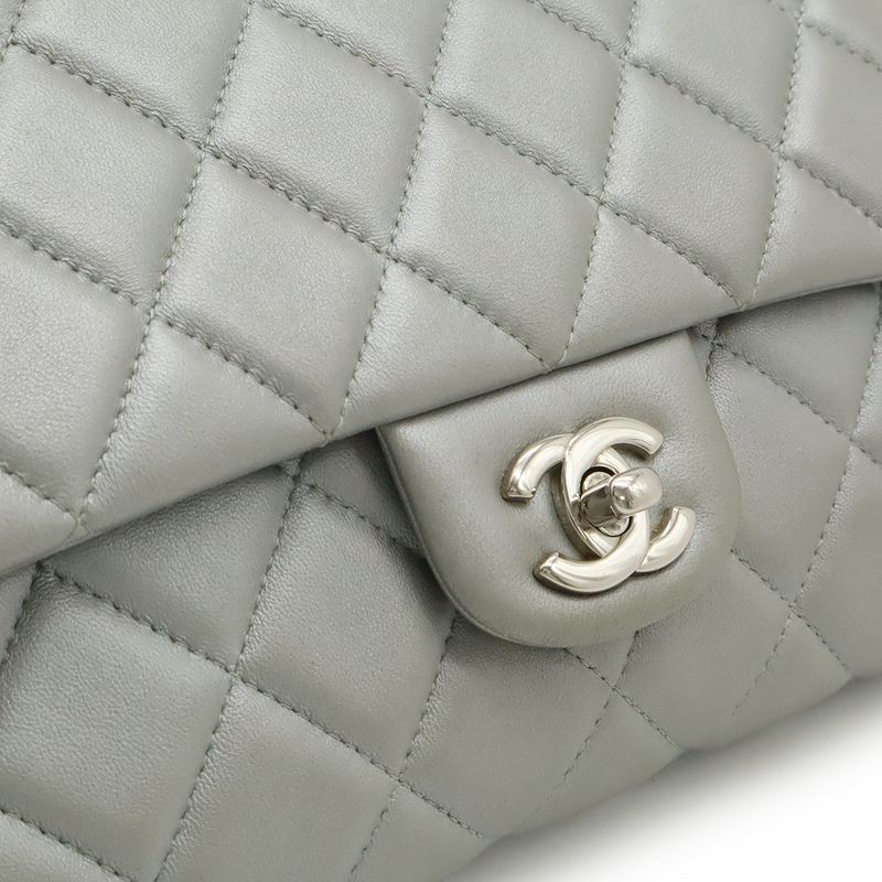 Chanel Quilted CC Logo Chain Bag Shoulder Semi Leather Silver