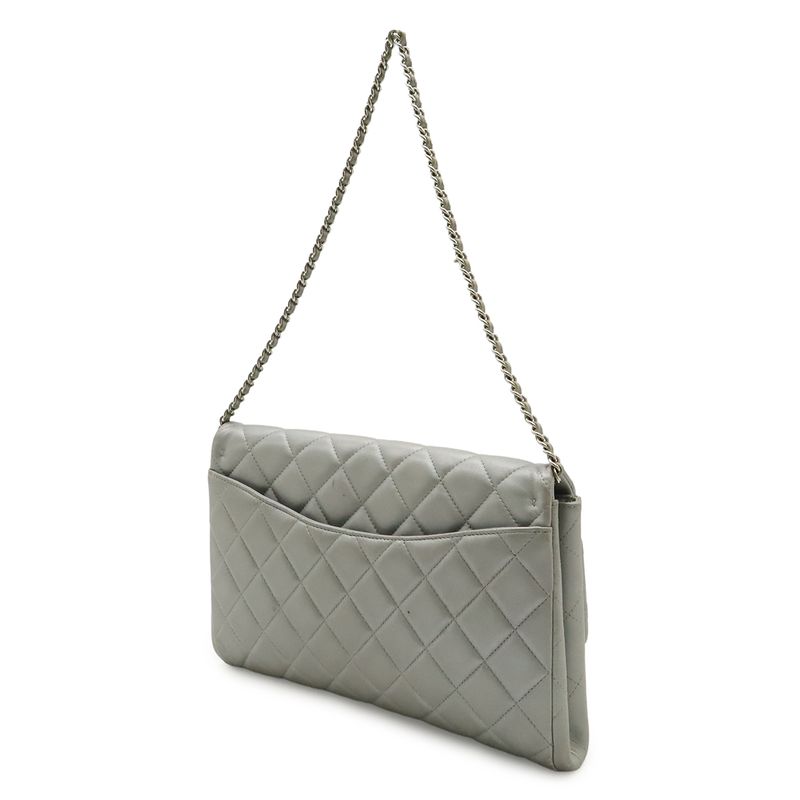 Chanel Quilted CC Logo Chain Bag Shoulder Semi Leather Silver