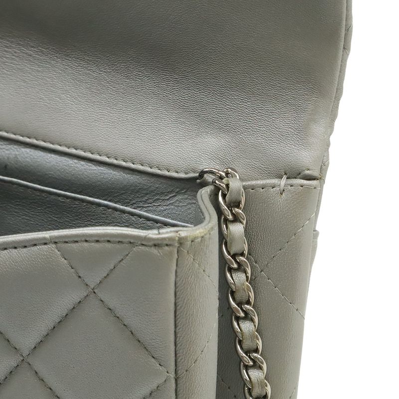 Chanel Quilted CC Logo Chain Bag Shoulder Semi Leather Silver