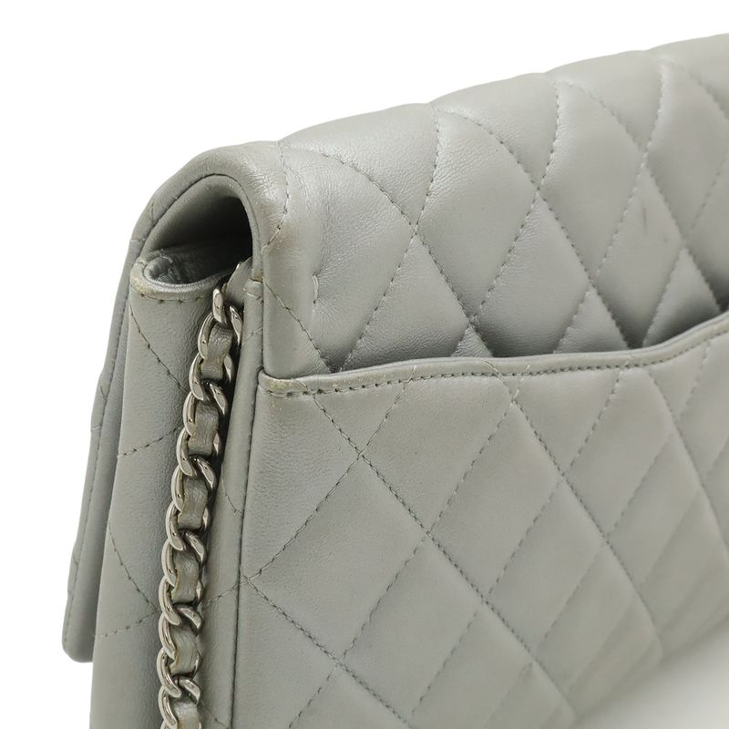 Chanel Quilted CC Logo Chain Bag Shoulder Semi Leather Silver