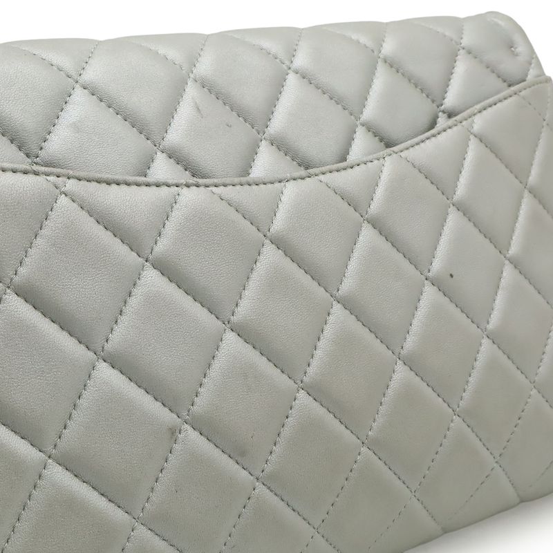 Chanel Quilted CC Logo Chain Bag Shoulder Semi Leather Silver