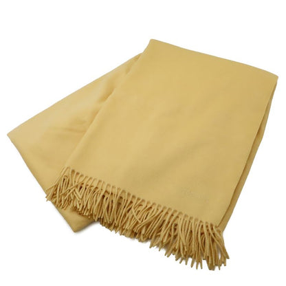 Hermes Shawl Large Throw Fringe Logo Embroidery Cashmere Cream Yellow Scarf