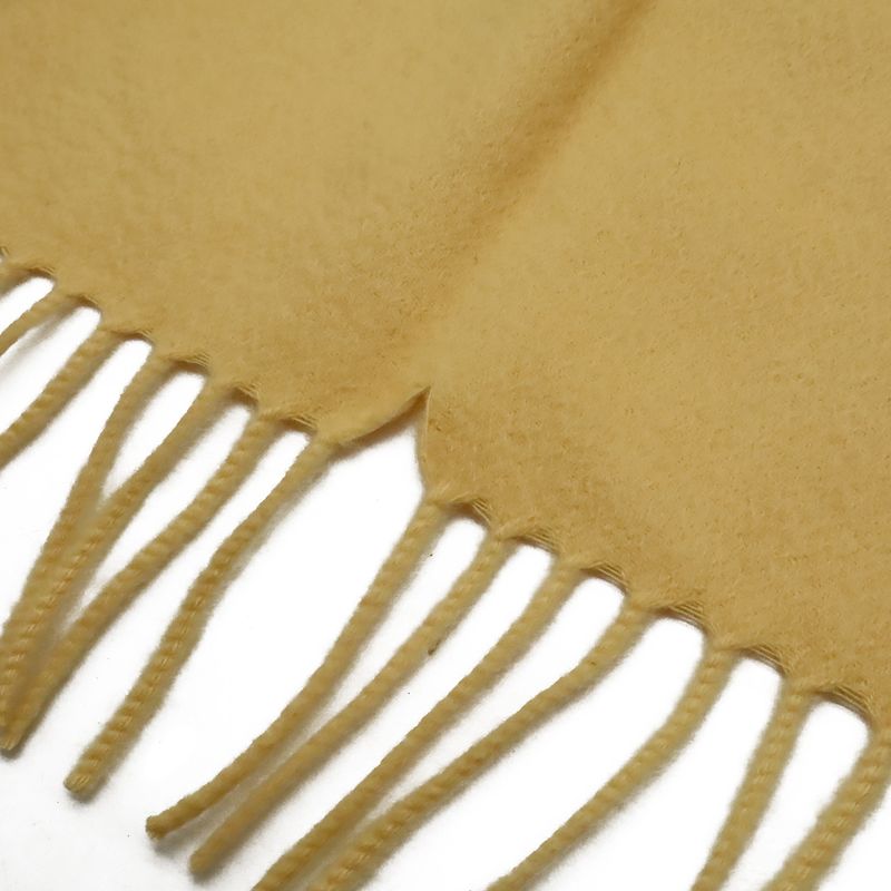 Hermes Shawl Large Throw Fringe Logo Embroidery Cashmere Cream Yellow Scarf