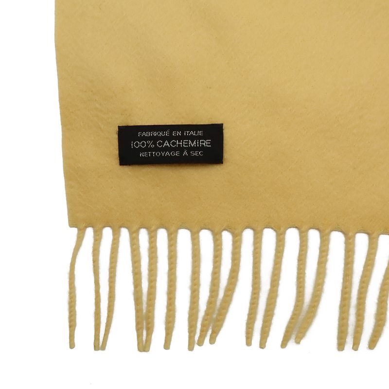Hermes Shawl Large Throw Fringe Logo Embroidery Cashmere Cream Yellow Scarf
