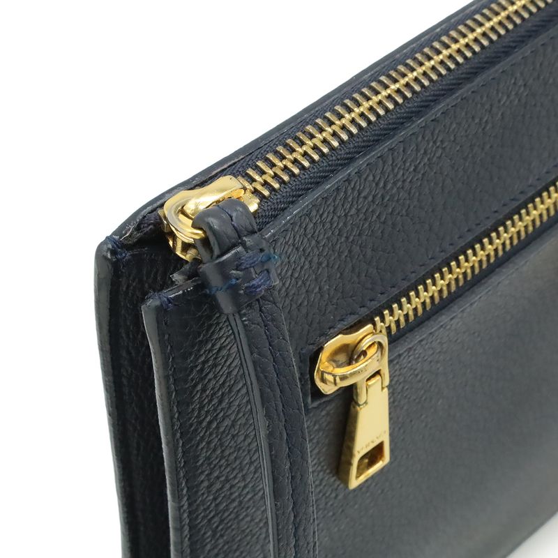 Versace Medusa Clutch Zip Pouch Leather Navy Black Gold