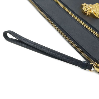 Versace Medusa Clutch Zip Pouch Leather Navy Black Gold