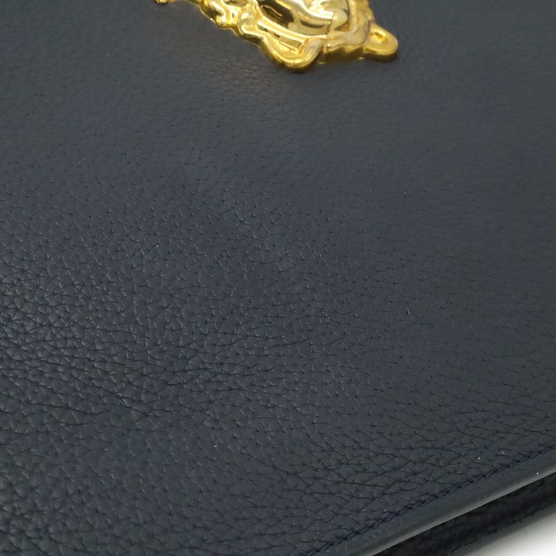 Versace Medusa Clutch Zip Pouch Leather Navy Black Gold