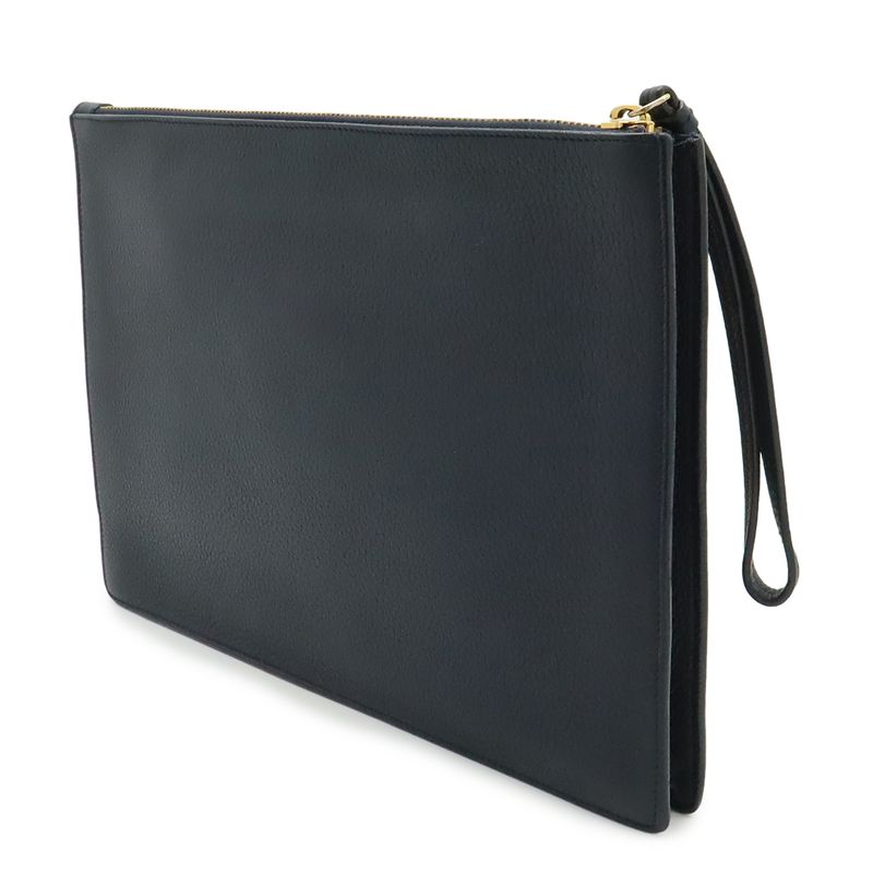 Versace Medusa Clutch Zip Pouch Leather Navy Black Gold