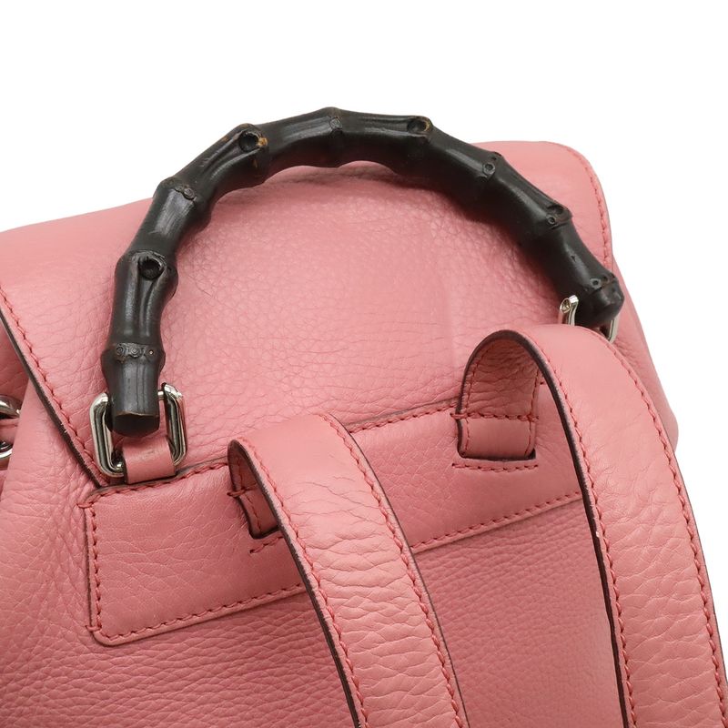 Gucci Bamboo Backpack Shoulder Bag Fringe Tassel Leather Pink Silver
