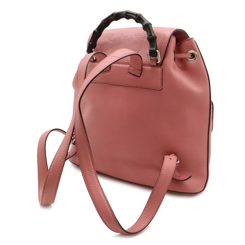 Gucci Bamboo Backpack Shoulder Bag Fringe Tassel Leather Pink Silver