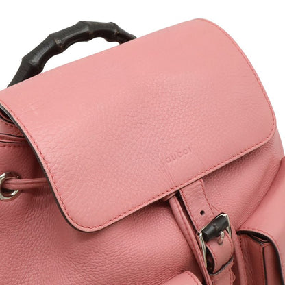 Gucci Bamboo Backpack Shoulder Bag Fringe Tassel Leather Pink Silver