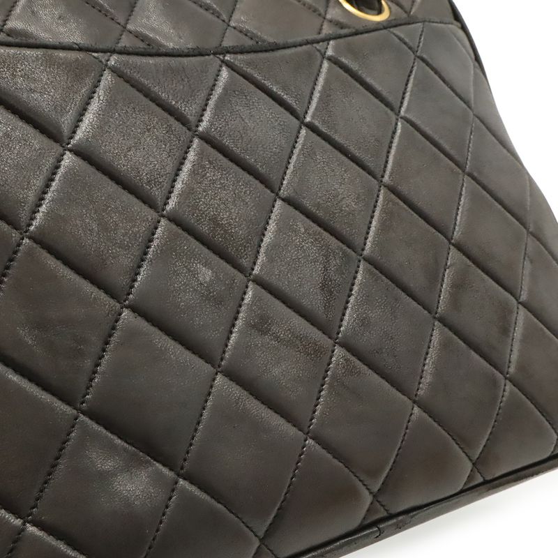 Chanel CC Logo Quilted Tote Shoulder Bag Leather Black Gold