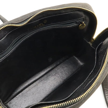Chanel CC Logo Quilted Tote Shoulder Bag Leather Black Gold