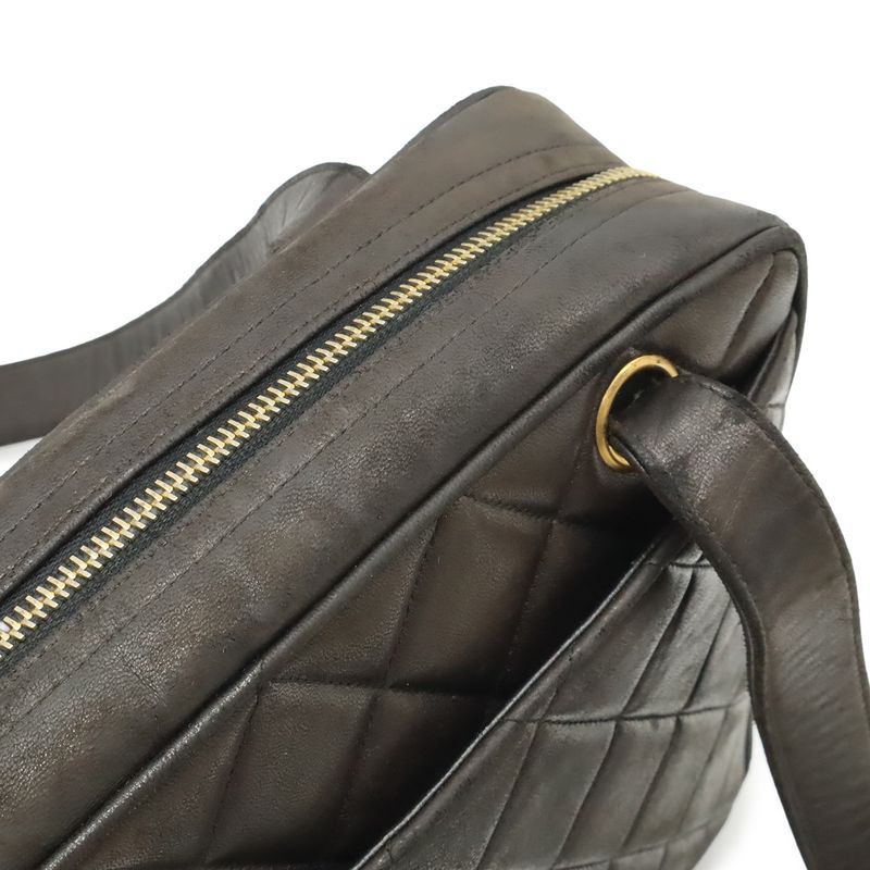 Chanel CC Logo Quilted Tote Shoulder Bag Leather Black Gold