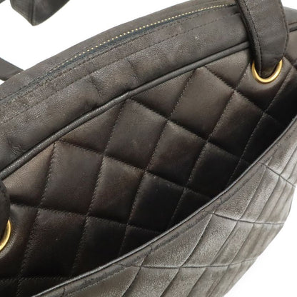 Chanel CC Logo Quilted Tote Shoulder Bag Leather Black Gold